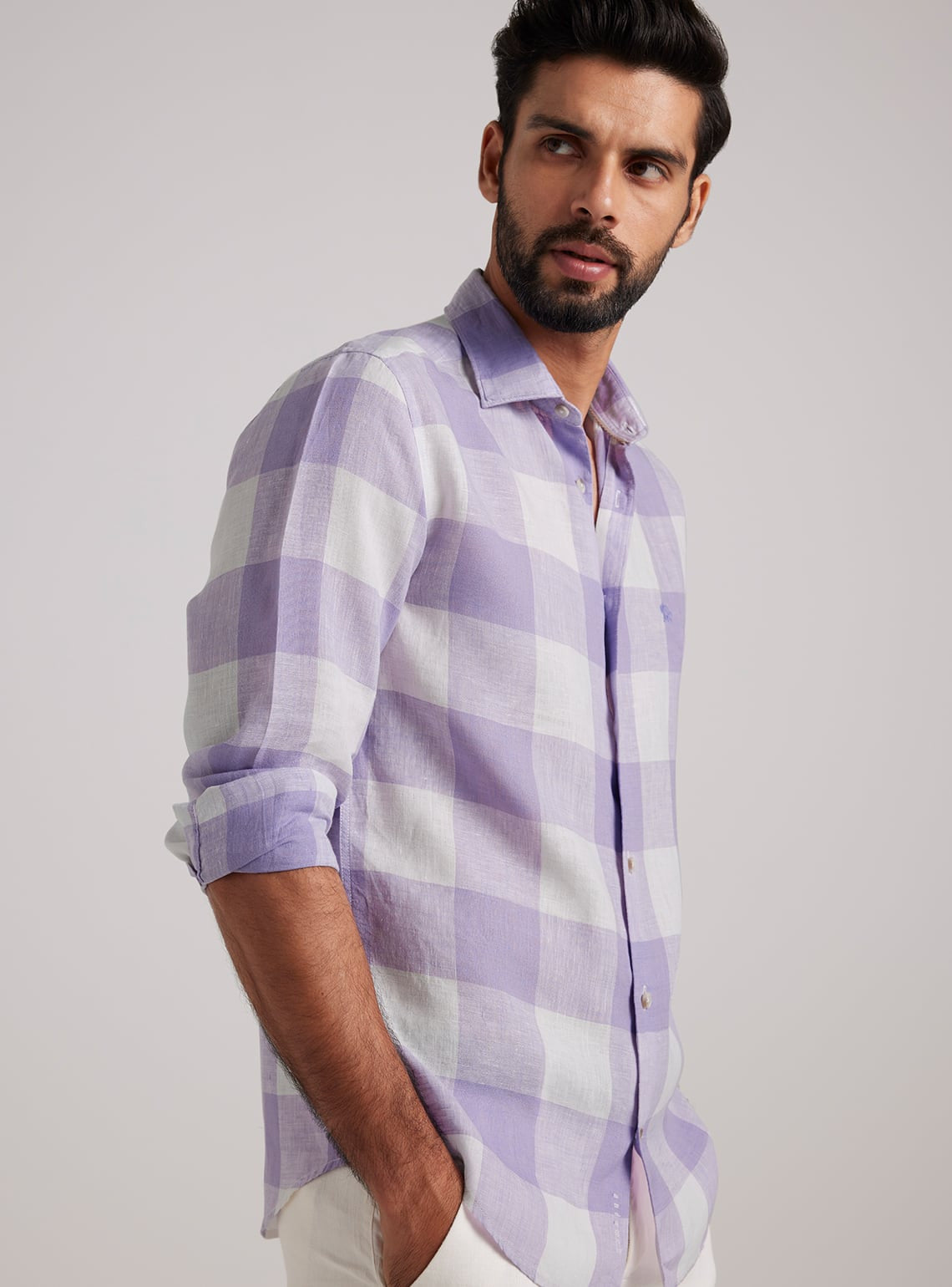 Lavender Grid Linen Shirt