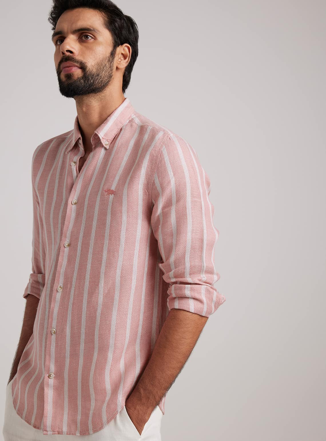 Puce Pink Stripe Linen Shirt