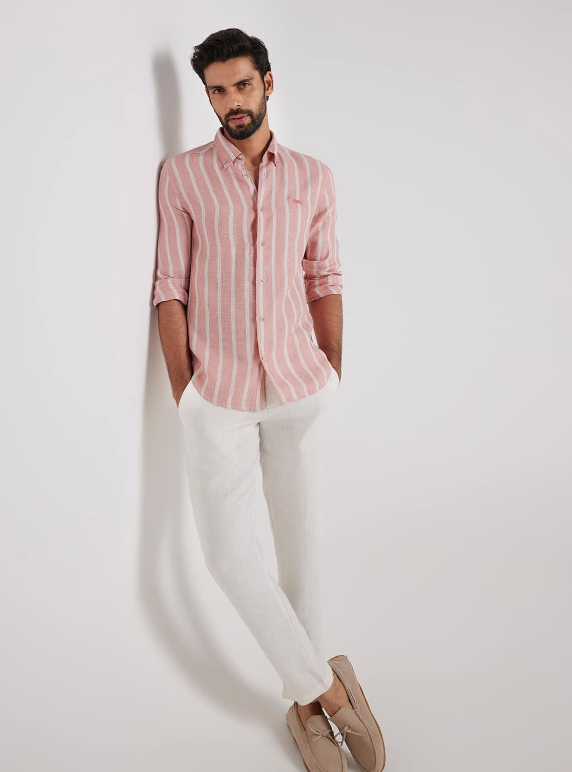 Puce Pink Stripe Linen Shirt