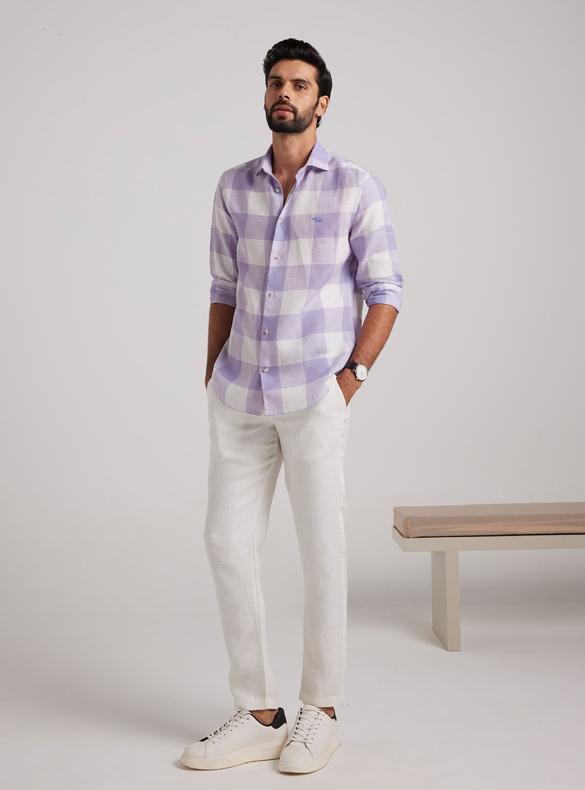 Lavender Grid Linen Shirt
