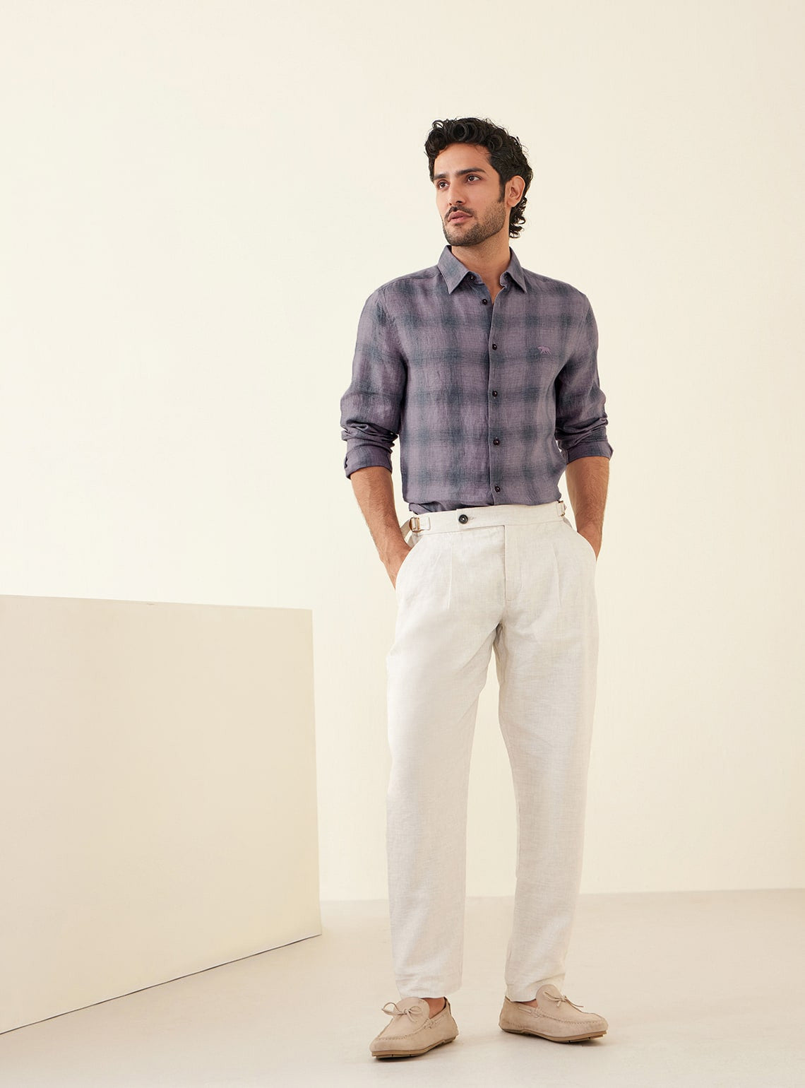Lavender Check Linen Shirt