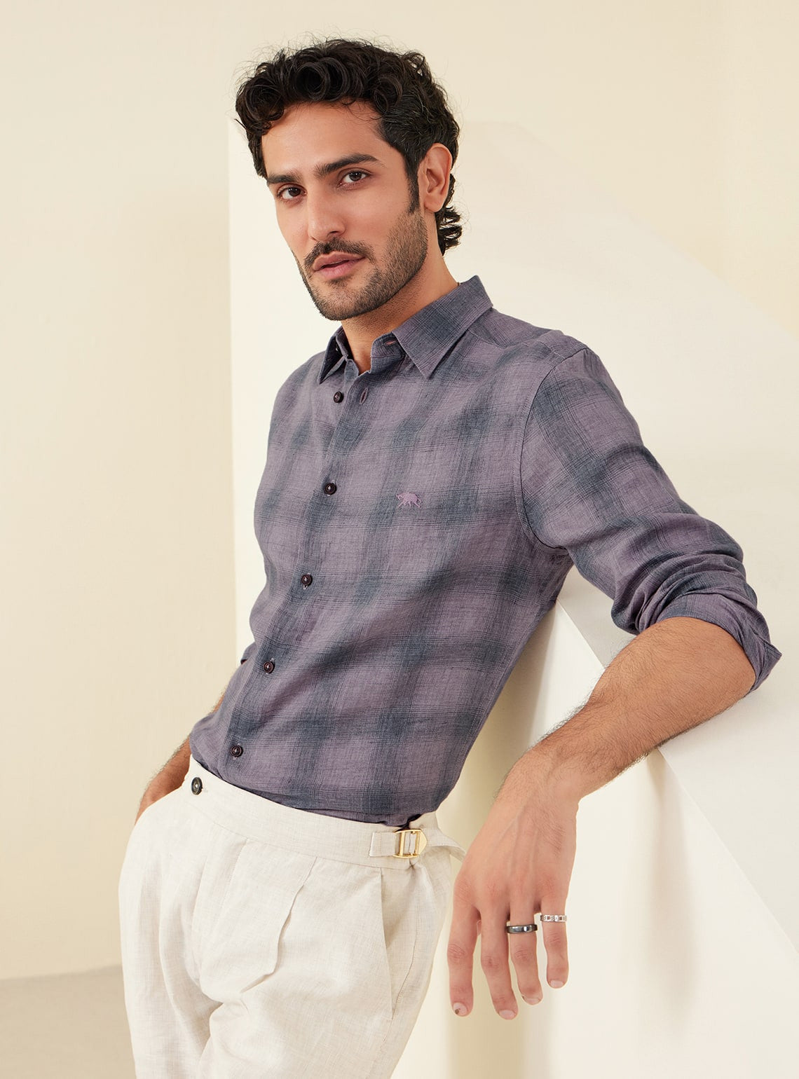 Lavender Check Linen Shirt