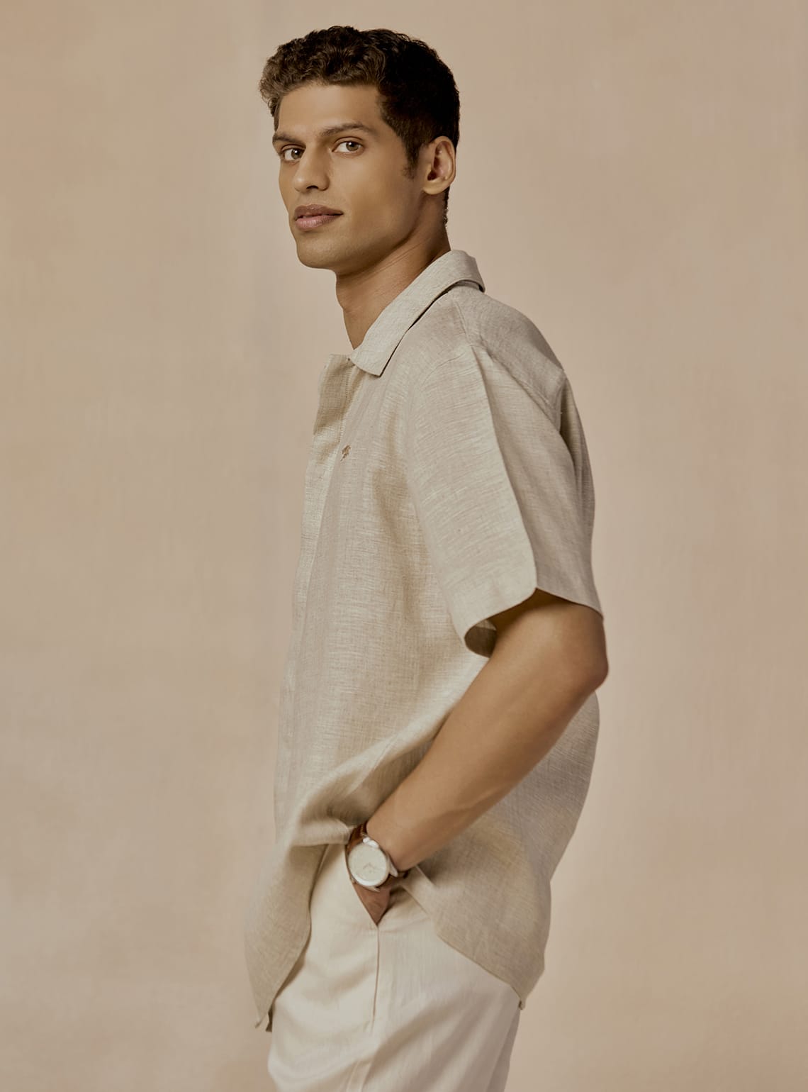 Light Beige Linen Shirt - Half