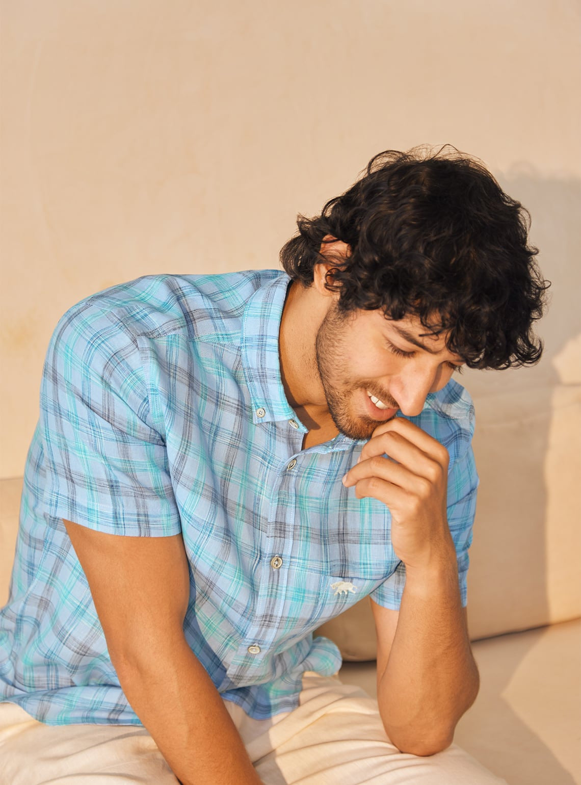 Riverbed Blue Check Half Shirt