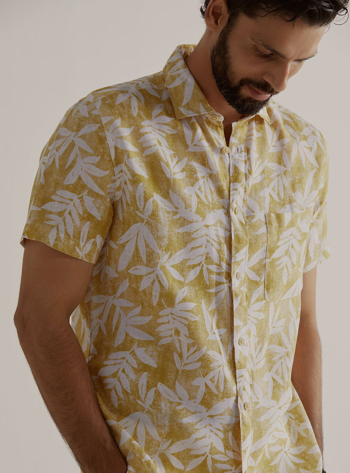 Tropical Mustard Linen Shirt