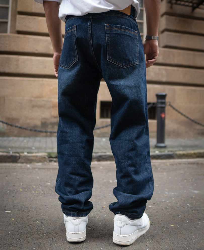 Dark Blue Basic Baggy Fit Denim Jeans