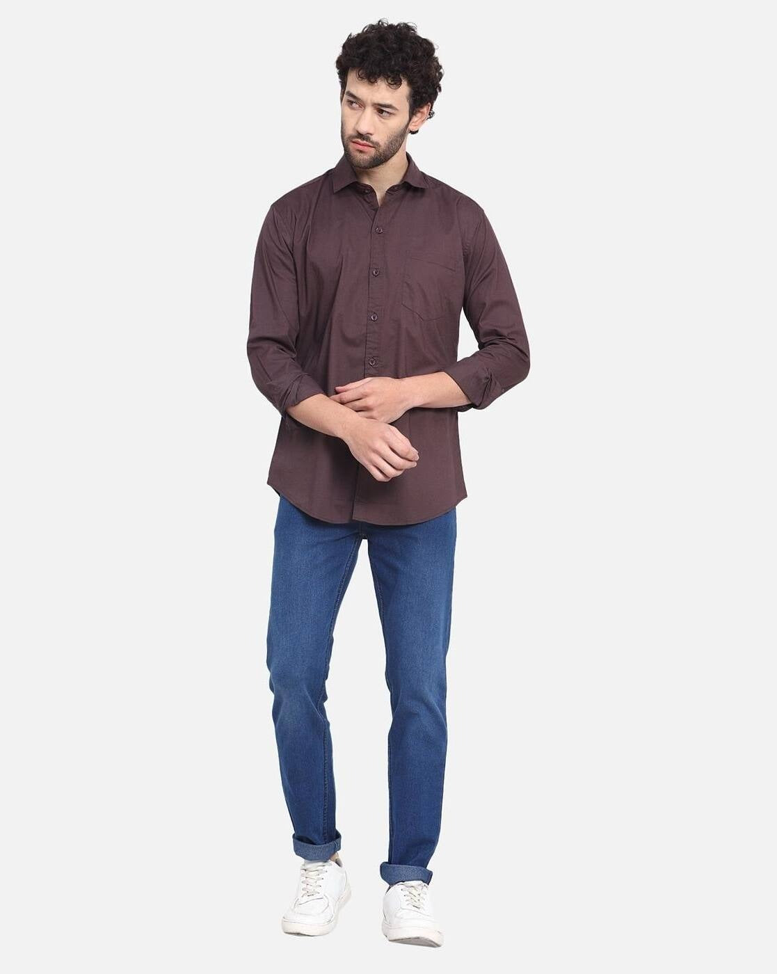 Men Regular Fit Shirt with Patch Pocket
