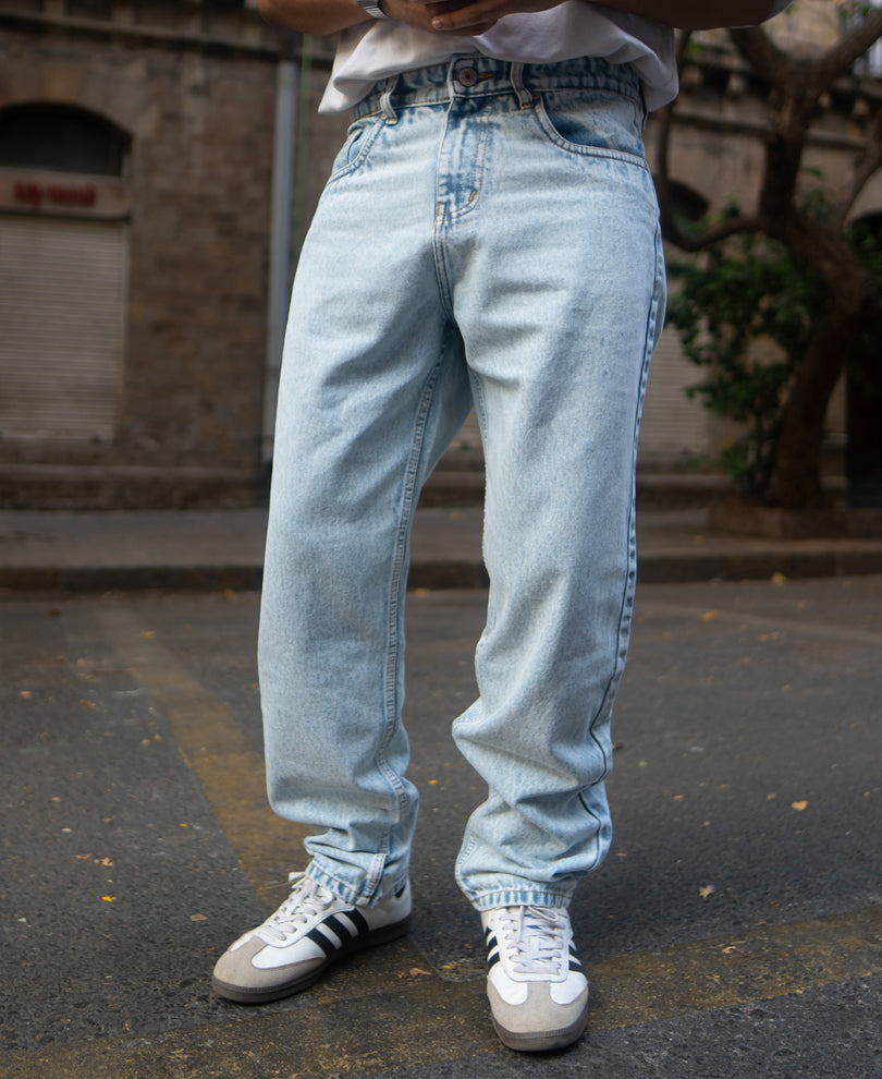 Ice Blue Washed Baggy Jeans