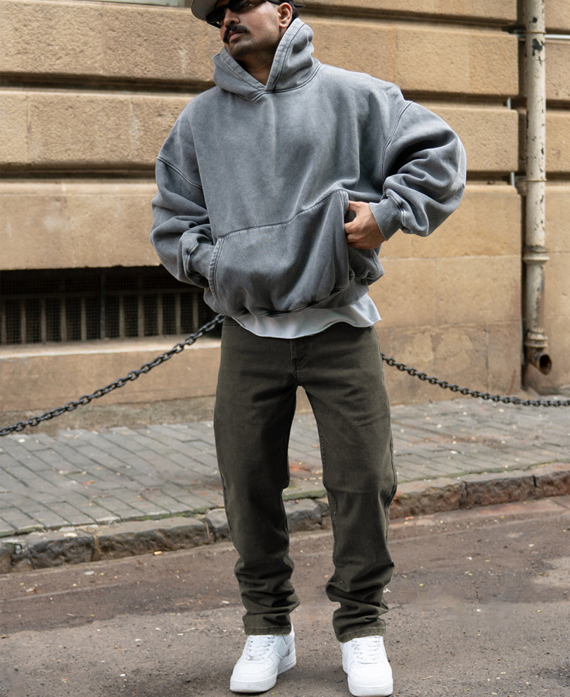 Dark Olive Washed Regular Fit Jeans