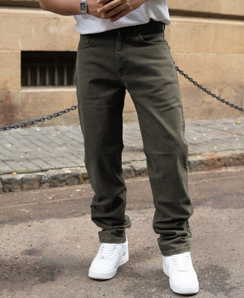 Dark Olive Washed Regular Fit Jeans