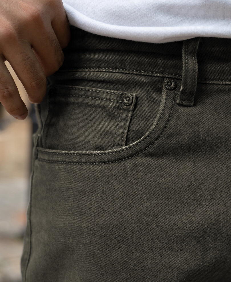 Dark Olive Washed Regular Fit Jeans