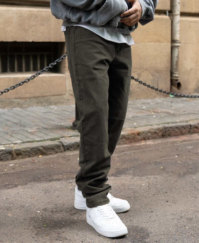 Dark Olive Washed Regular Fit Jeans