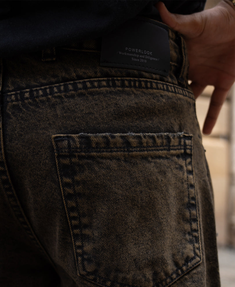 Washed Brown Distress Baggy Jeans