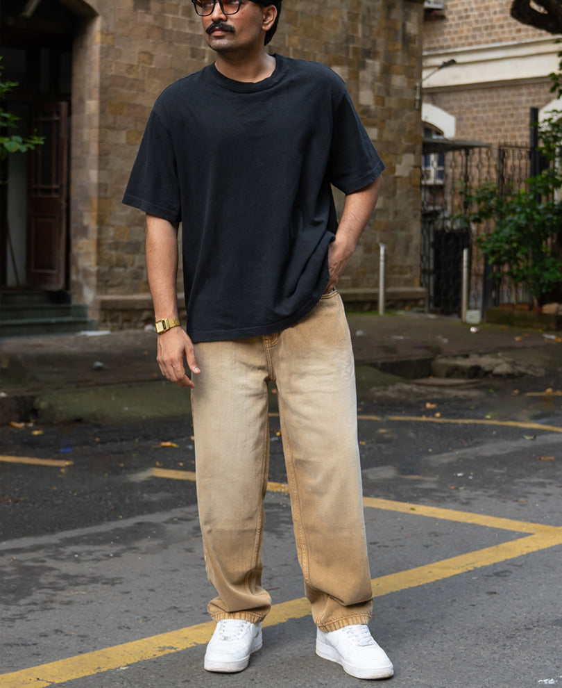 Sand Brown Washed Baggy Jeans