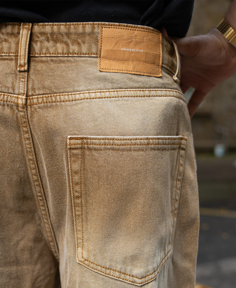 Sand Brown Washed Baggy Jeans