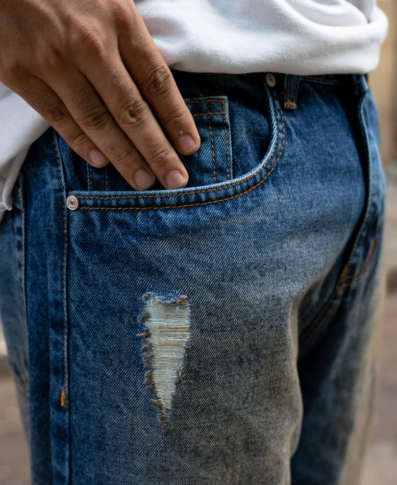 Dark Blue Baggy Distressed Jeans