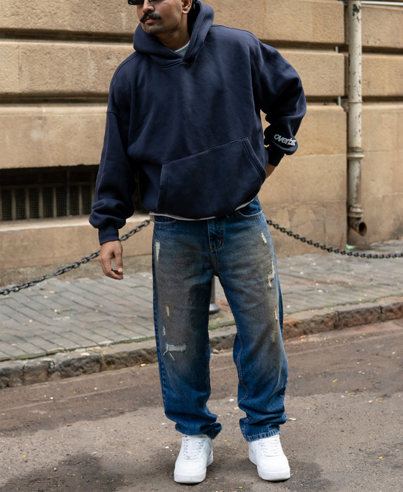 Dark Blue Baggy Distressed Jeans
