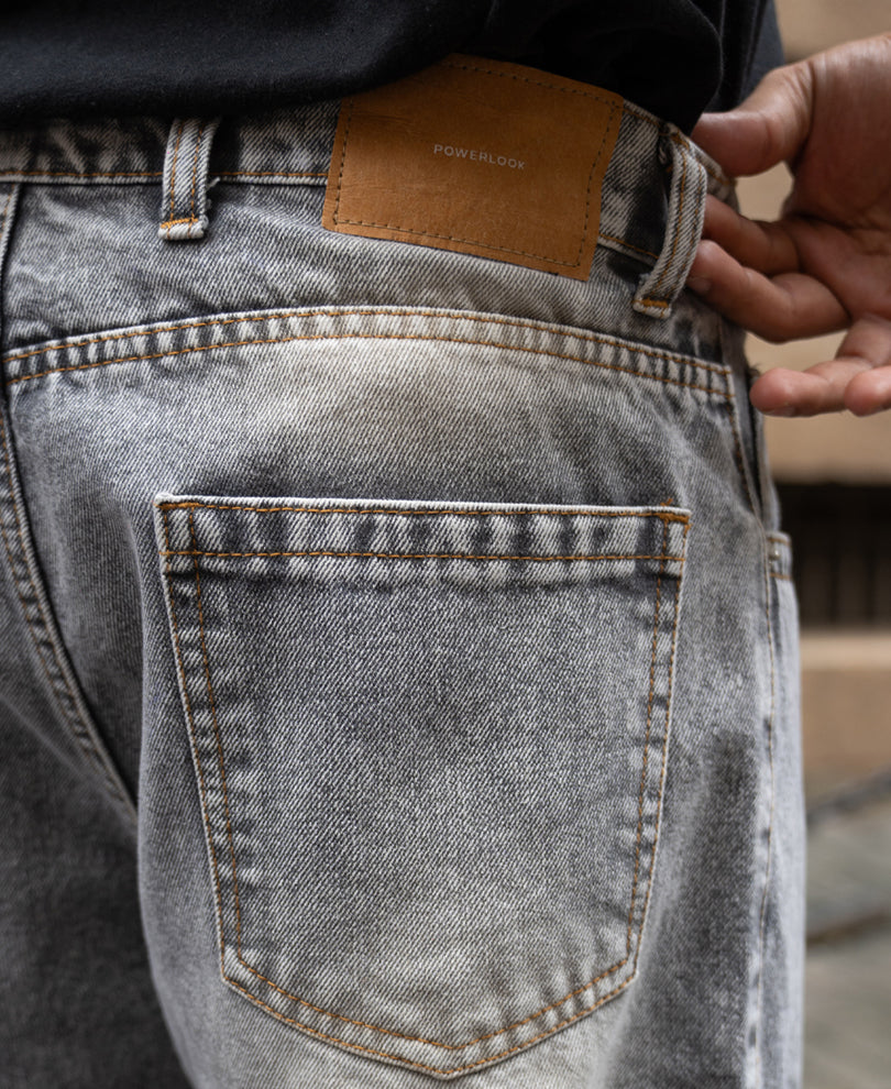 Grey Washed Baggy Cargo Jeans