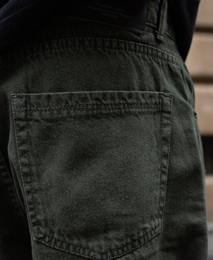 Olive Distress Baggy Jeans