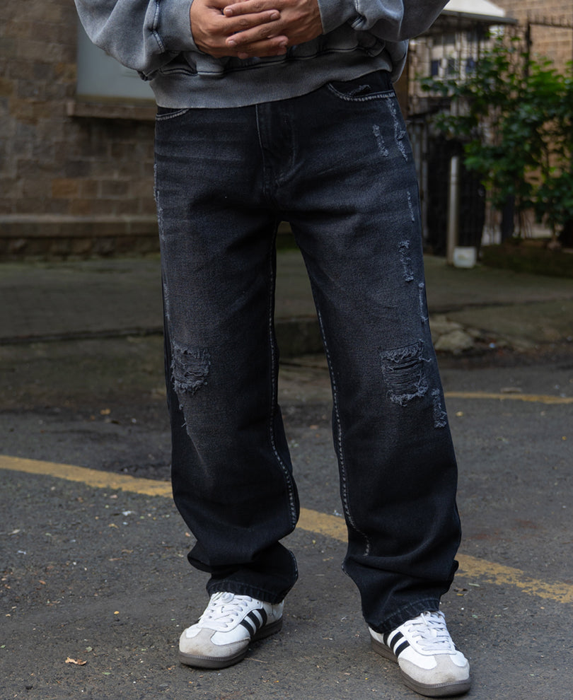 Black Distress Baggy Jeans