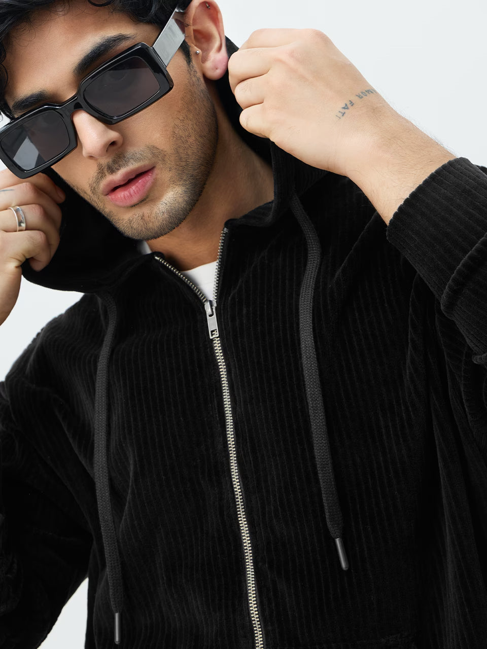 Corduroy Hoodie: Black