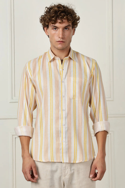 Yellow stripe printed full sleeve linen shirt