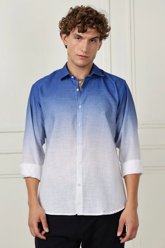 Blue ombre full sleeve linen shirt