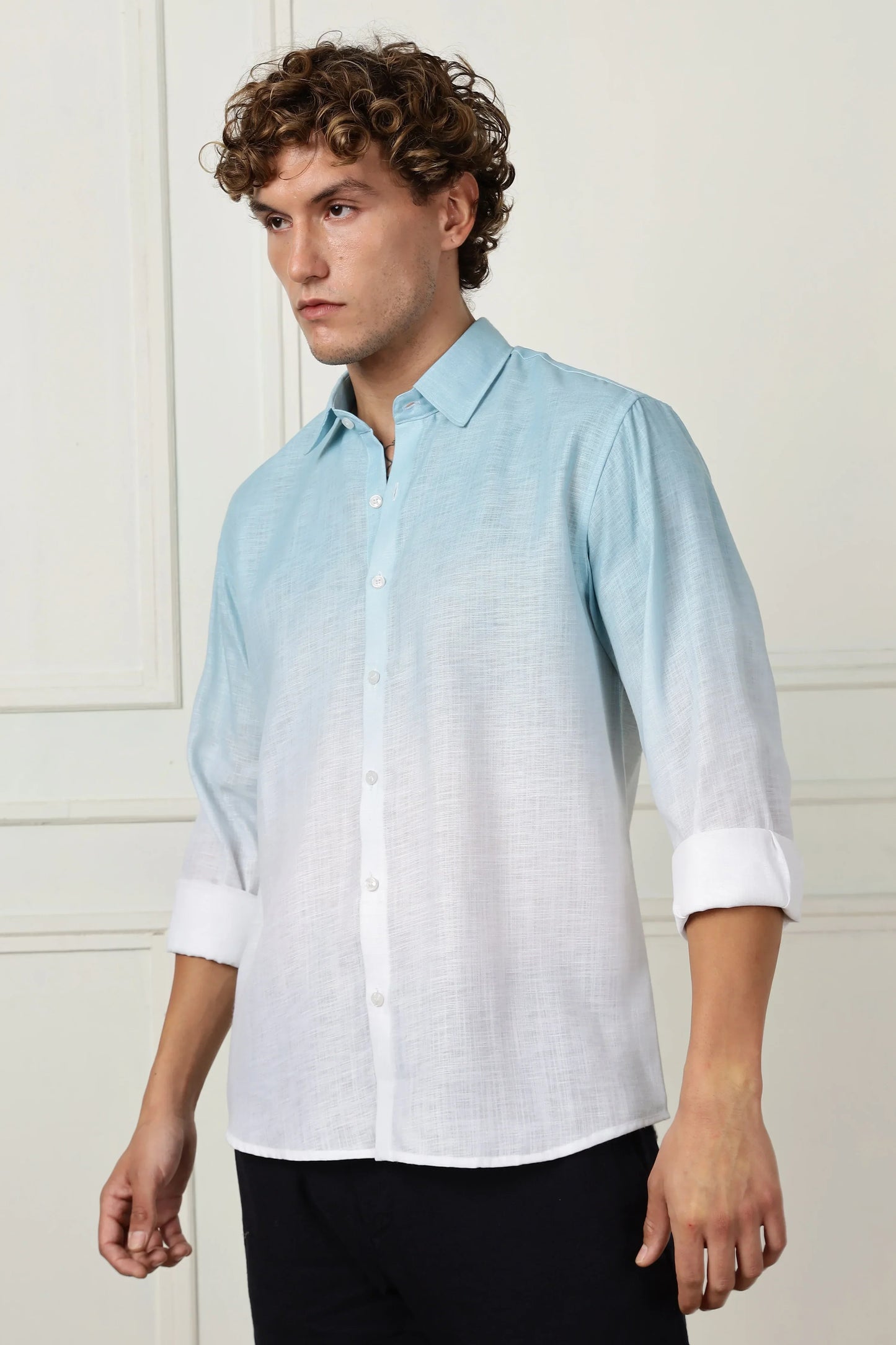 Sky blue ombre full sleeve linen shirt
