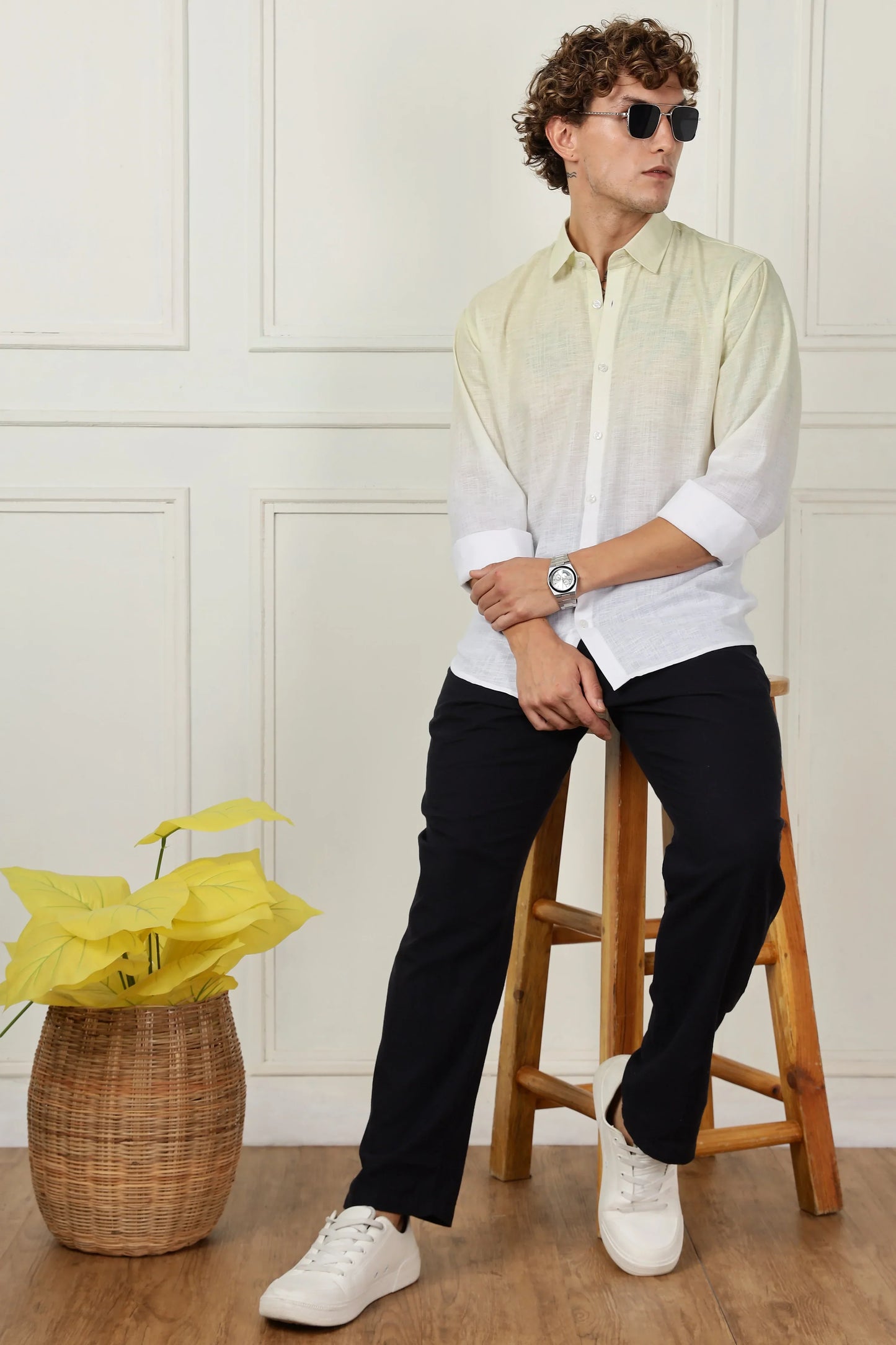 Yellow ombre full sleeve linen shirt