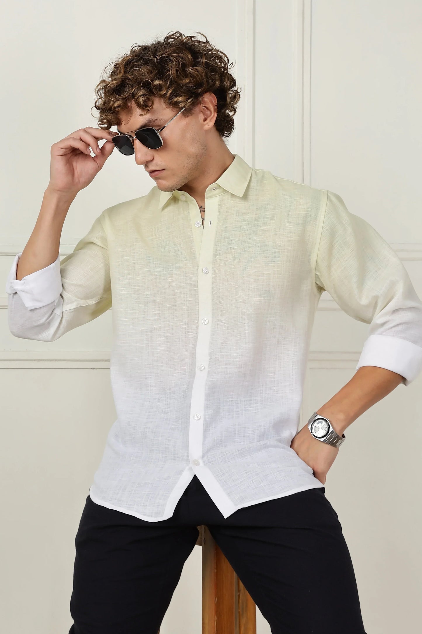 Yellow ombre full sleeve linen shirt