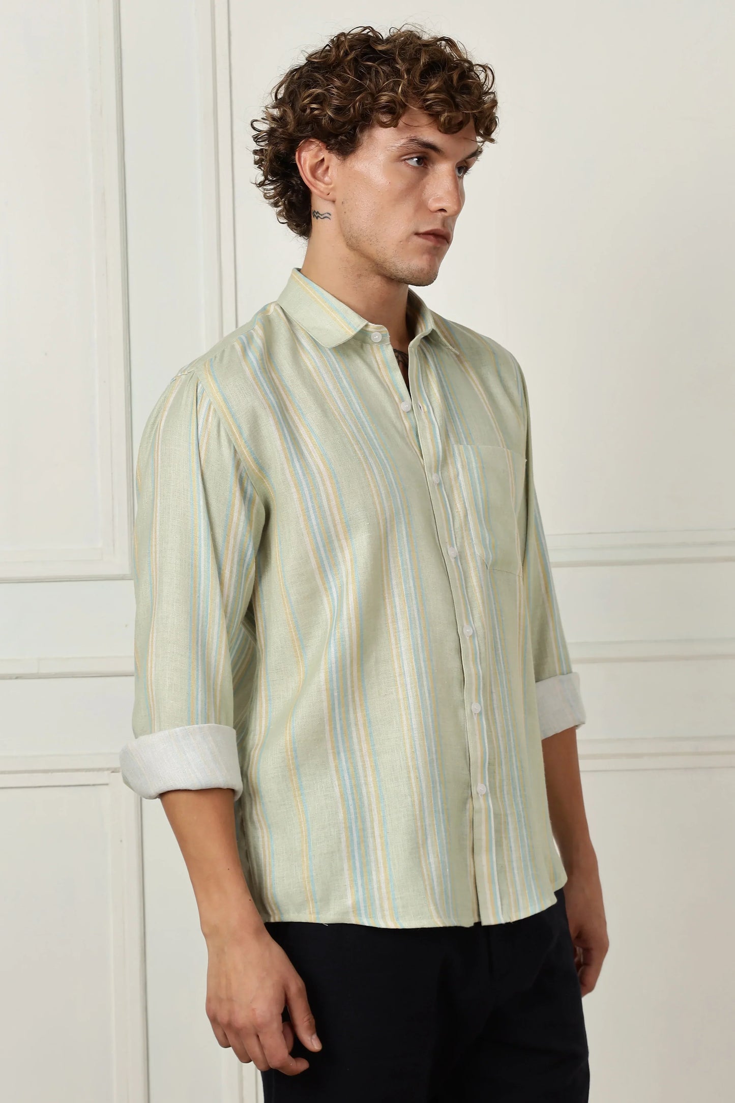 Pista stripe printed full sleeve linen shirt