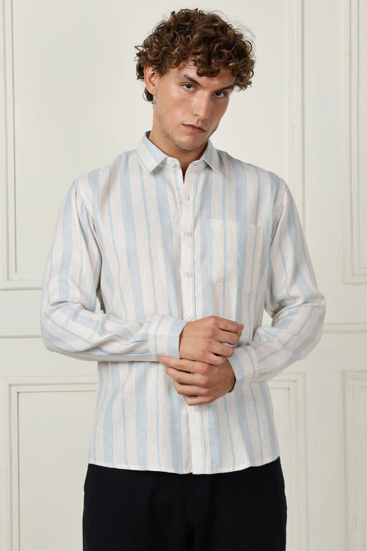 Skyblue stripe printed full sleeve linen shirt