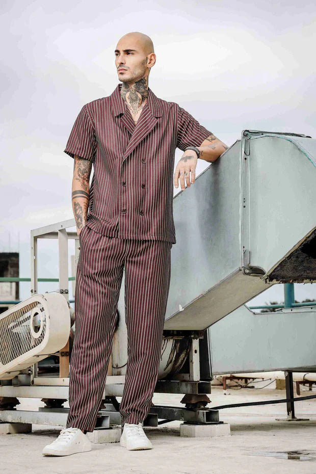 Jacquard Pinstripe Textured Korean Streetwear Co-ord Set