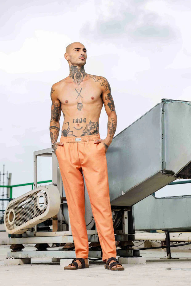 Brown Color Notched Lapel Textured Fabric Shirt & All Day Lounge Pants Co-ord Set