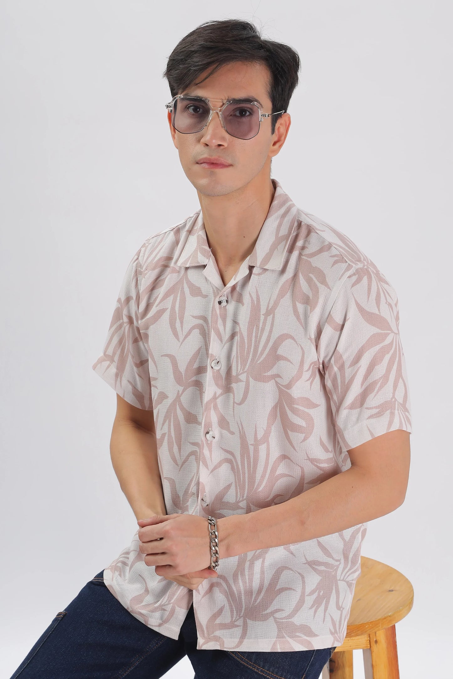 Beige-Textured island shirt