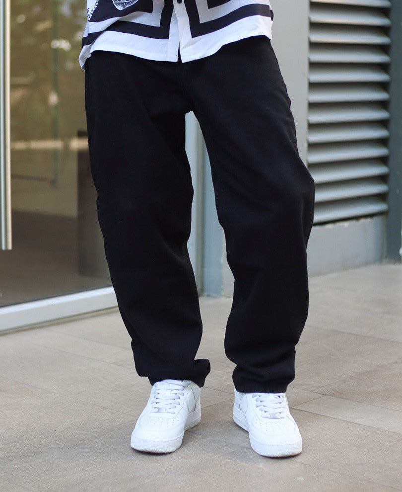 Black Solid Washed Baggy Fit Denim Jeans