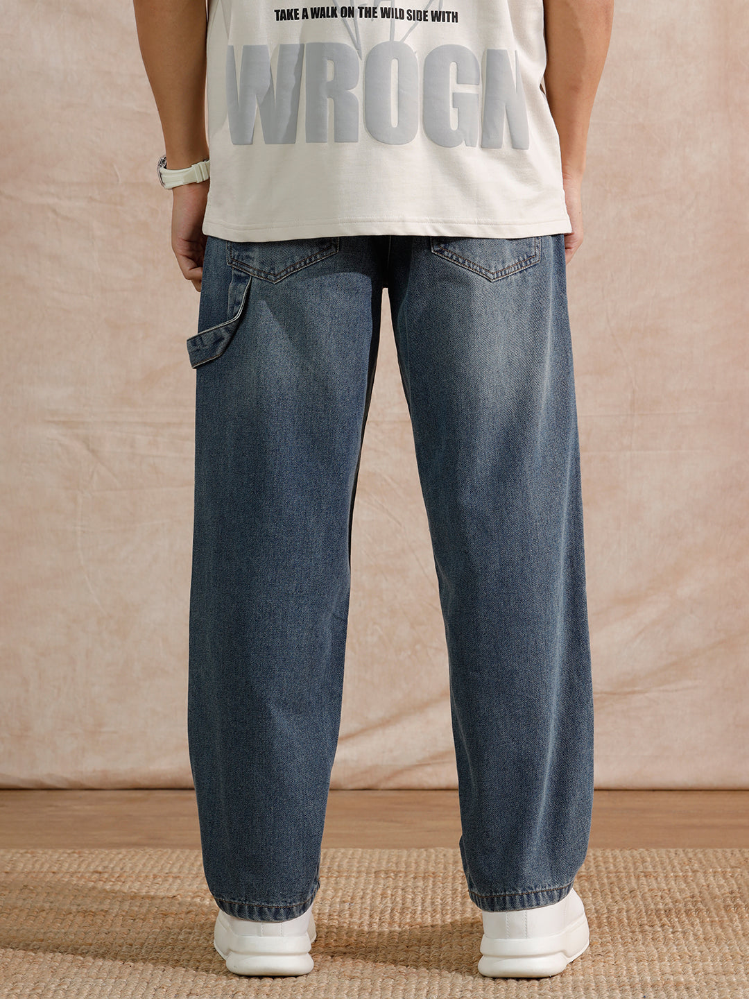 Solid Heavy Fade Loose Fit Jeans | Blue