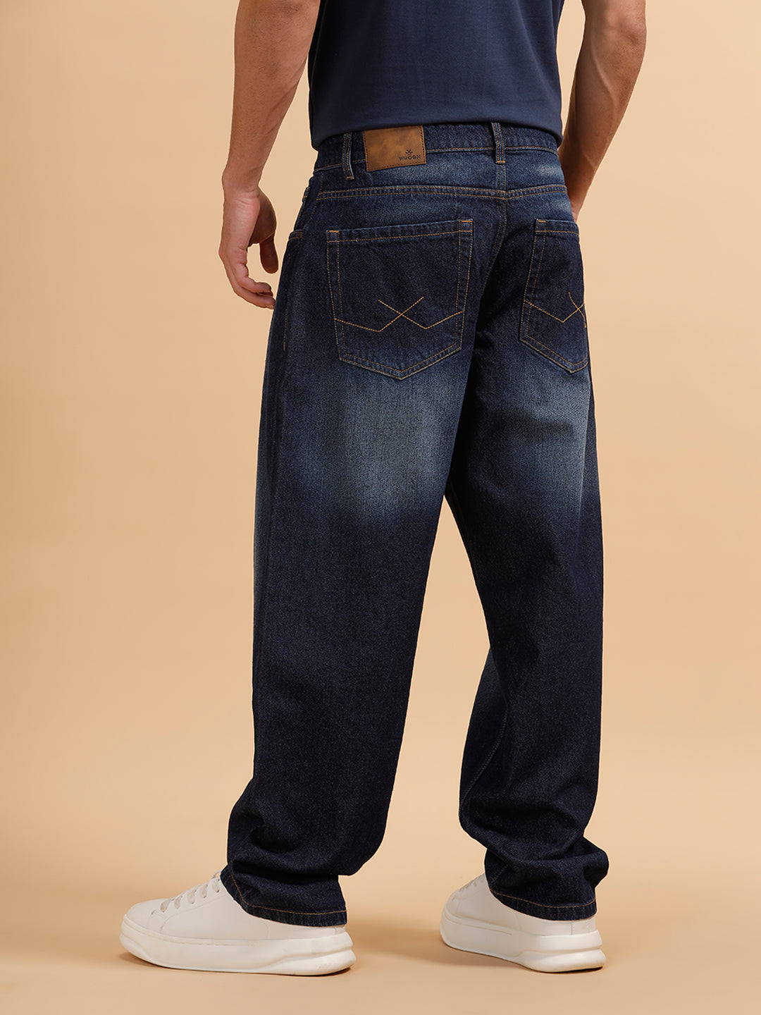 Casual Heavy Fade Loose Fit Jeans | Dark Blue