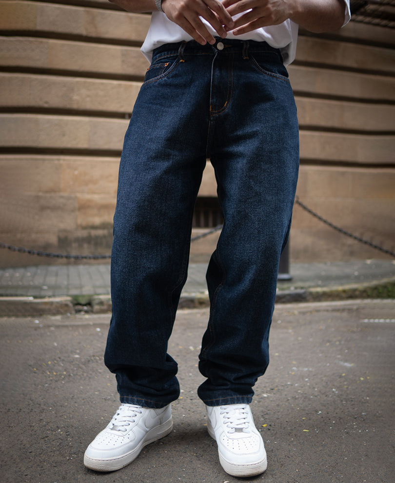 Dark Blue Basic Baggy Fit Denim Jeans