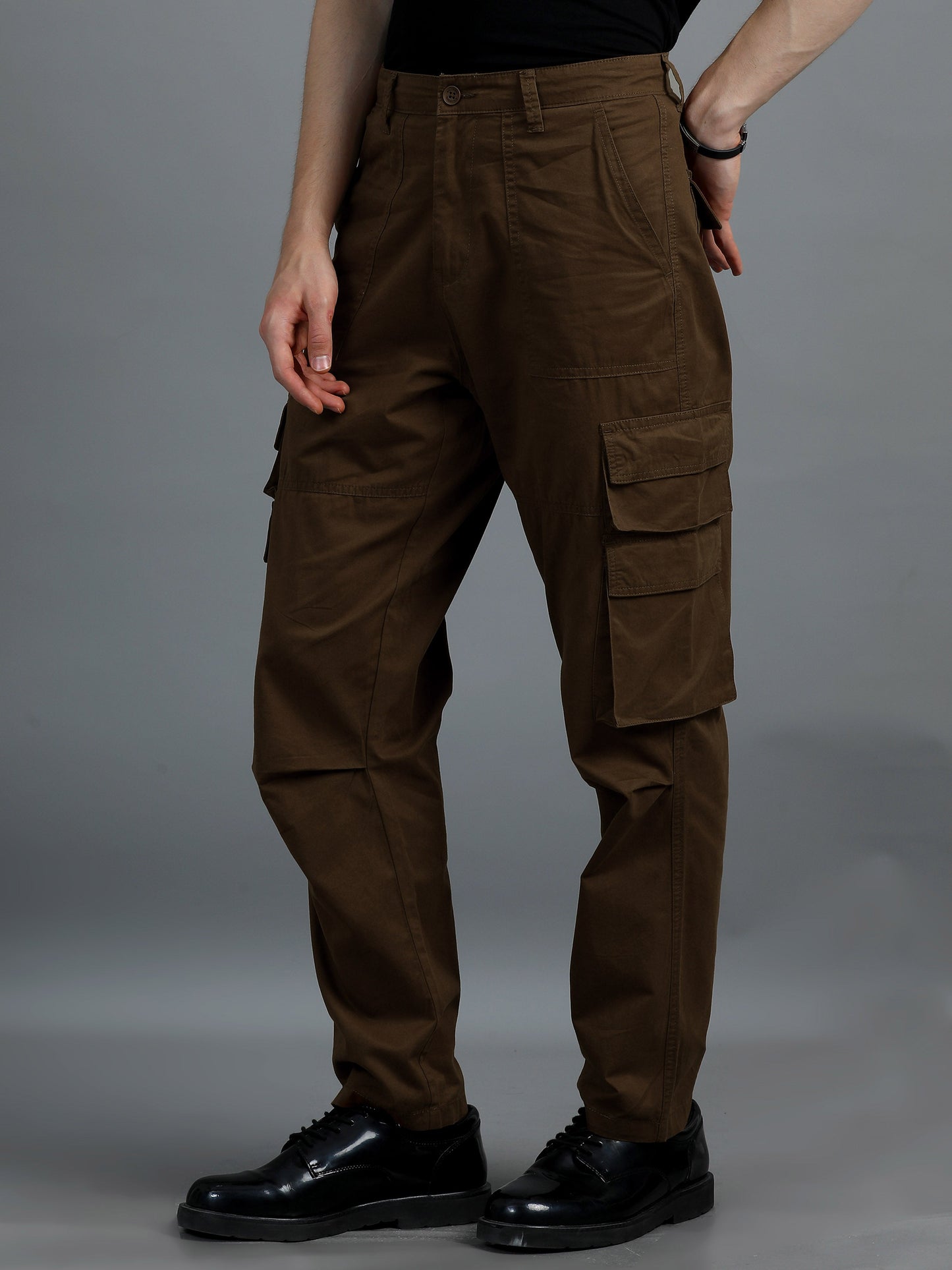 Pack of 2 Cotton Relaxed Fit Cargo Trousers, Brown khakhi