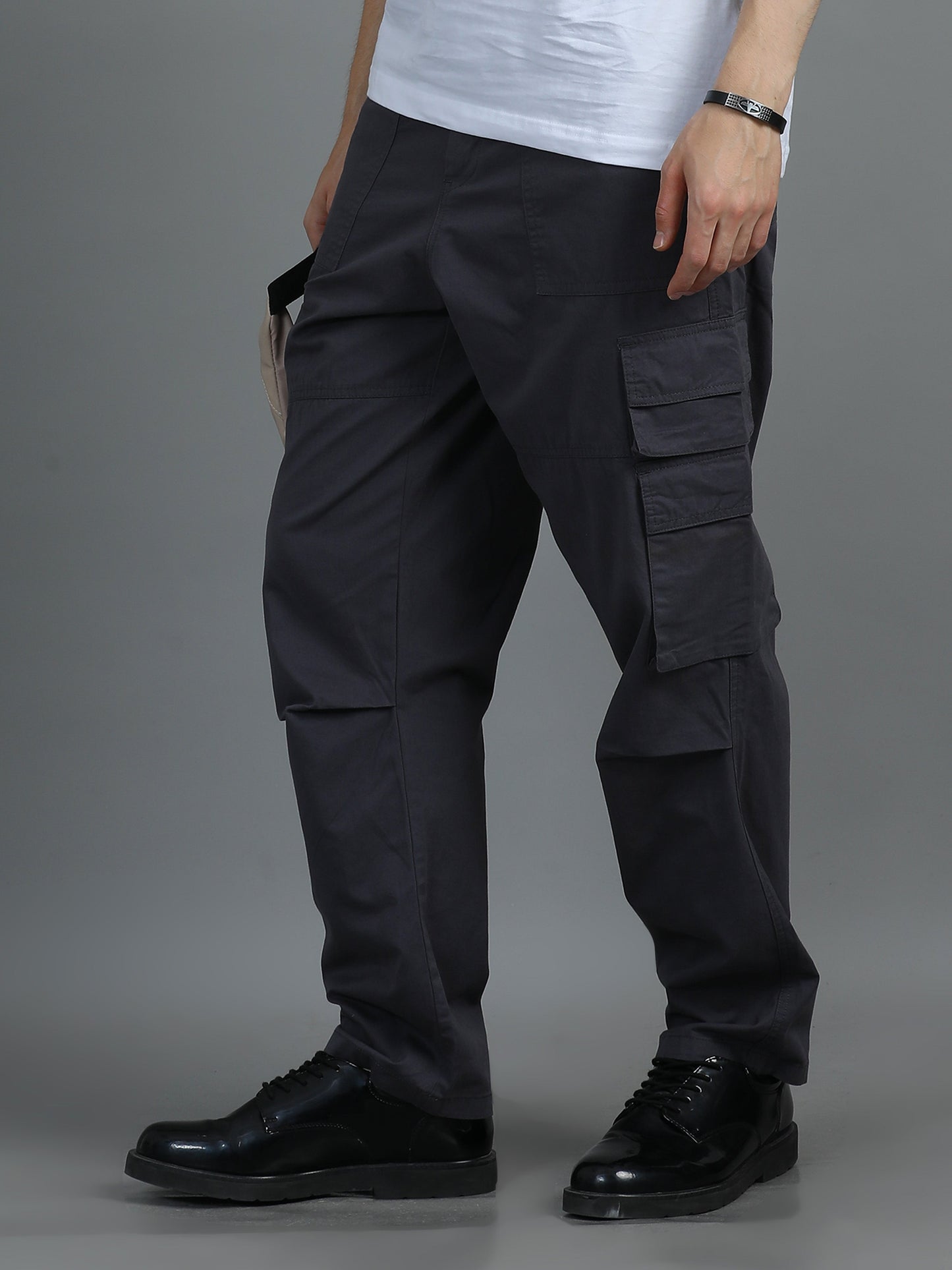 Pack of 2 Cotton Relaxed Fit Cargo Trousers, Charcoal Grey Black