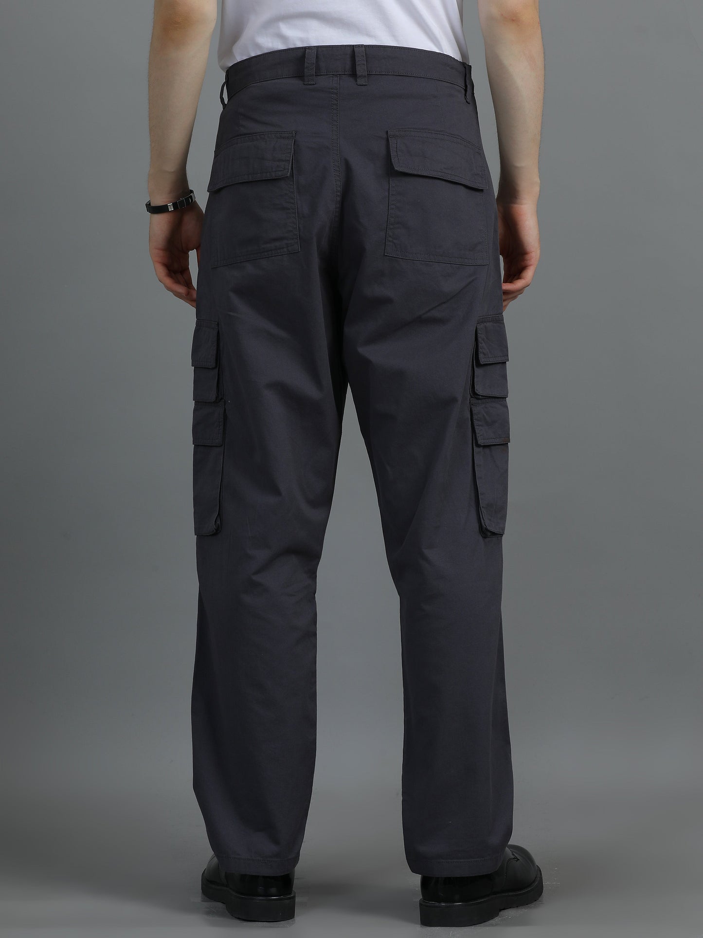 Pack of 2 Cotton Relaxed Fit Cargo Trousers, Charcoal Grey Black