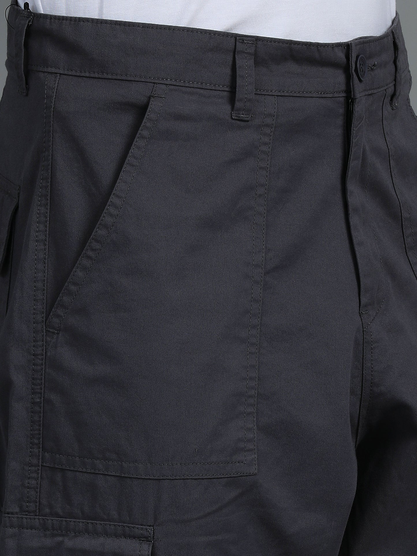 Pack of 2 Cotton Relaxed Fit Cargo Trousers, Charcoal Grey Black