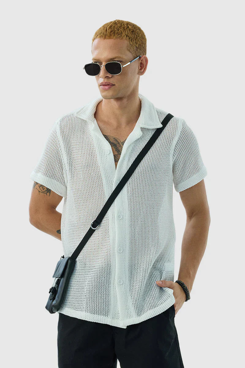White Box Fit Crochet Shirt