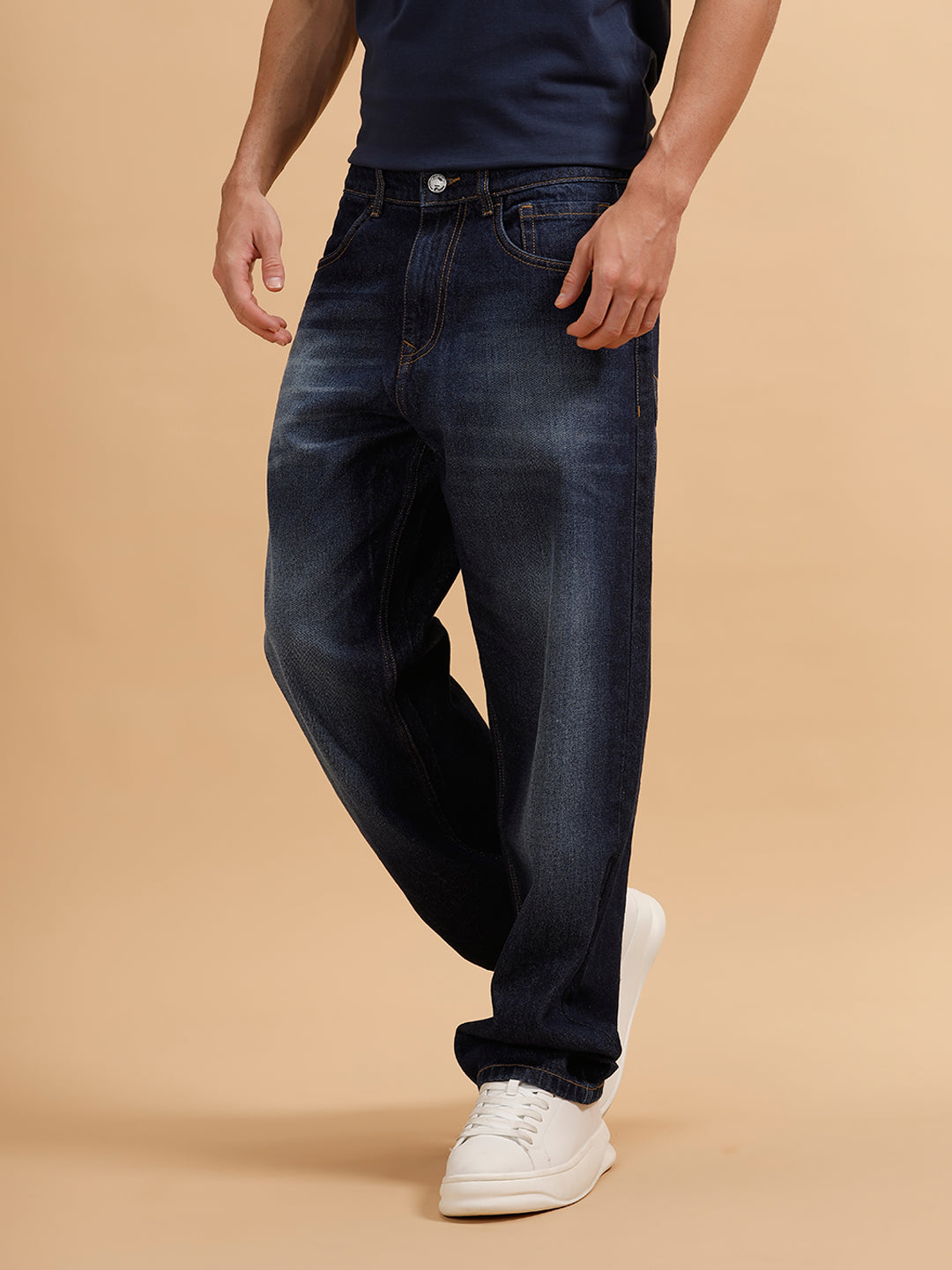 Casual Heavy Fade Loose Fit Jeans | Dark Blue