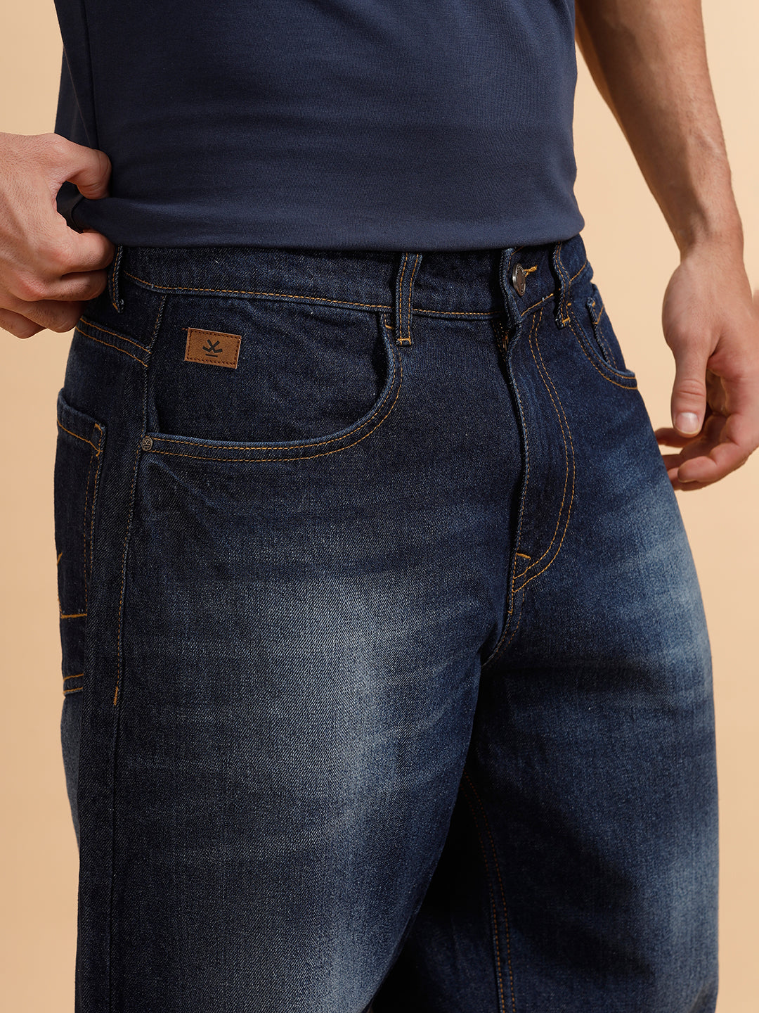 Casual Heavy Fade Loose Fit Jeans | Dark Blue