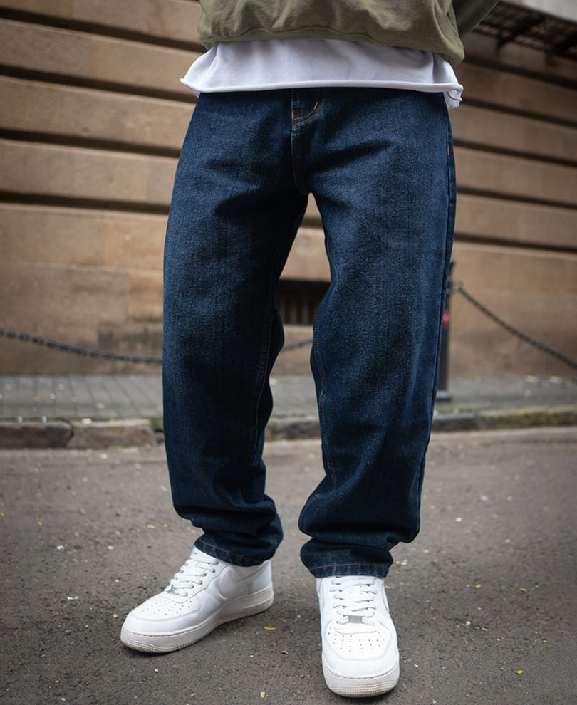 Dark Blue Basic Baggy Fit Denim Jeans
