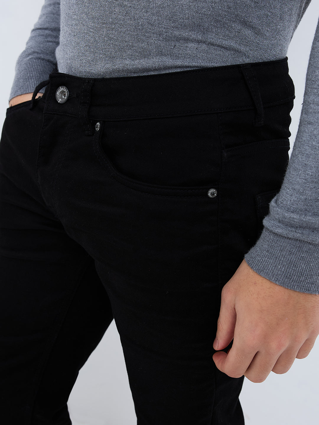 Men's Basic Black Bootcut Jeans With Zipper Bottom