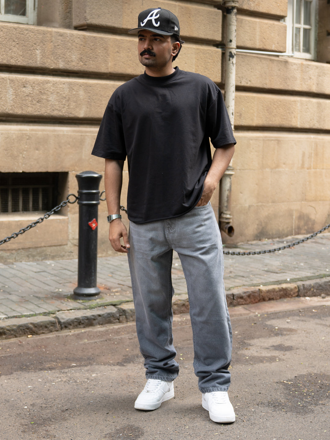 Mid Grey Washed Baggy Fit Jeans