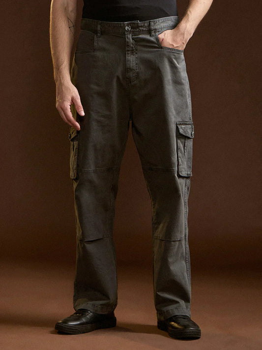 Grey Solid Straight Fit Functional & Stylish Cargo Pant